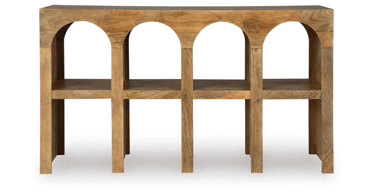 Luzmanacy Natural Brown Console Sofa Table by Ashley at Eve Furniture