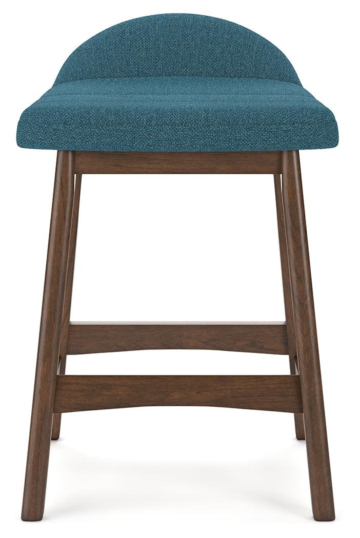 Lyncott Blue/Brown Counter Height Barstool, Set of 2 by Ashley at Eve Furniture