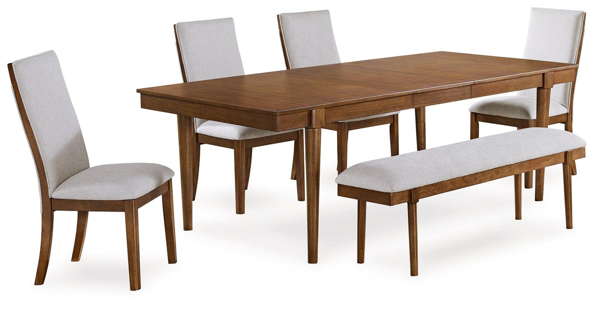 Lyncott Brown Dining Table and 4 Chairs and Bench by Ashley at Eve Furniture