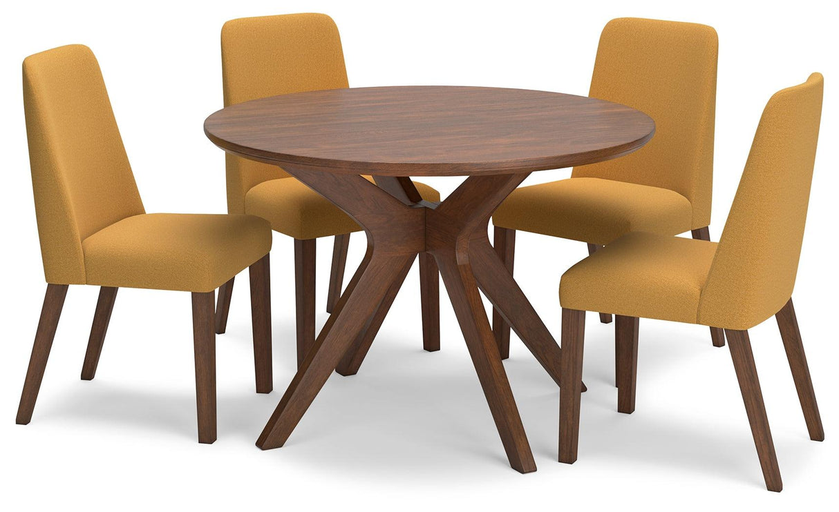 Lyncott Dining Table and 4 Chairs in Mustard/Brown by Ashley at Eve Furniture