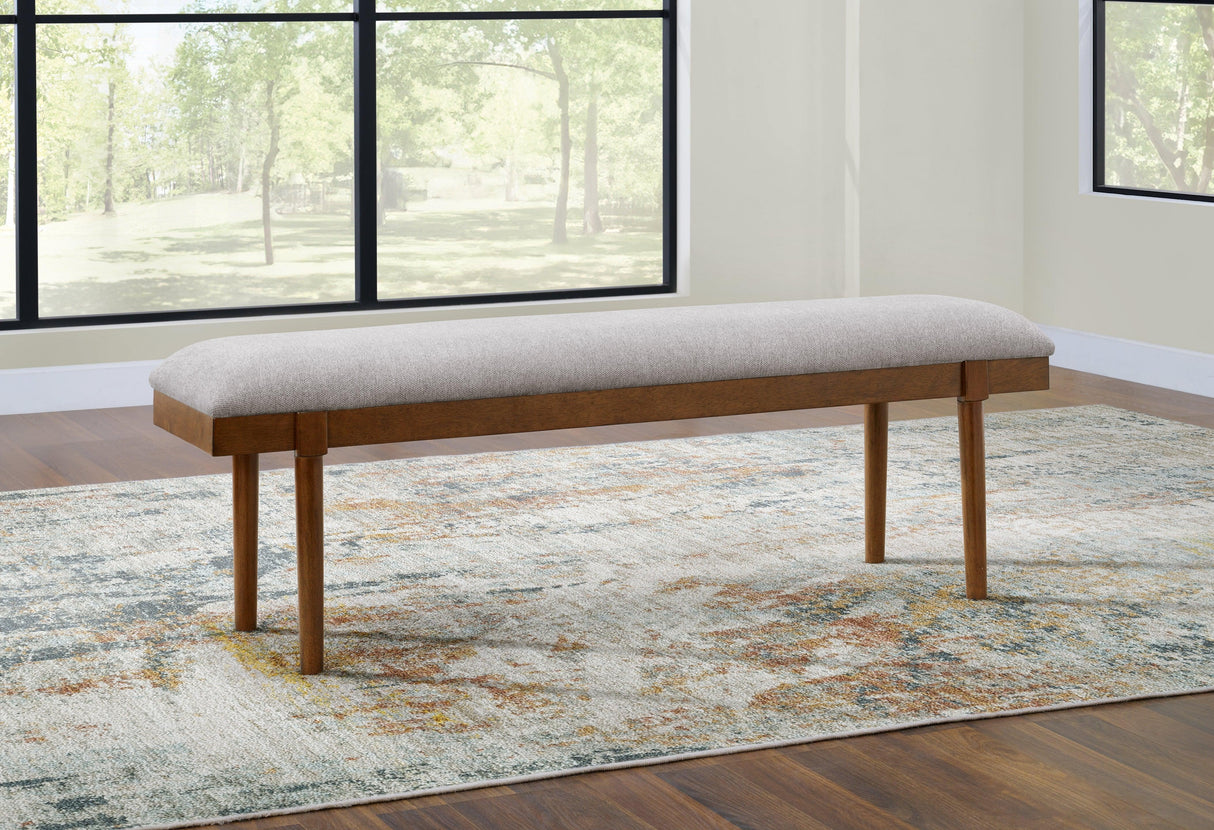 Lyncott Gray/Brown 59" Upholstered Dining Bench by Ashley at Eve Furniture