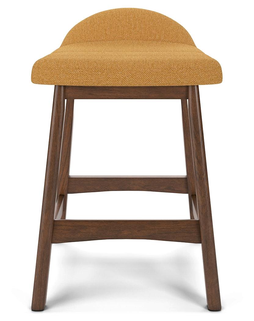 Lyncott Mustard/Brown Counter Height Barstool, Set of 2 by Ashley at Eve Furniture
