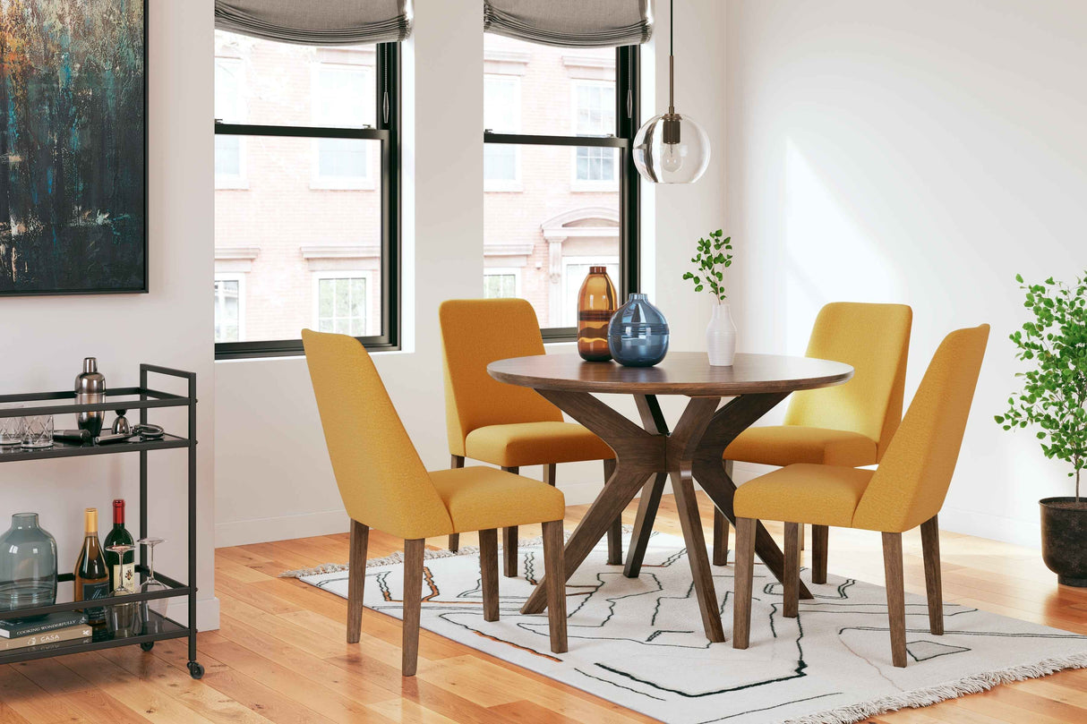 Lyncott Mustard/Brown Round Dining Room Set by Ashley at Eve Furniture