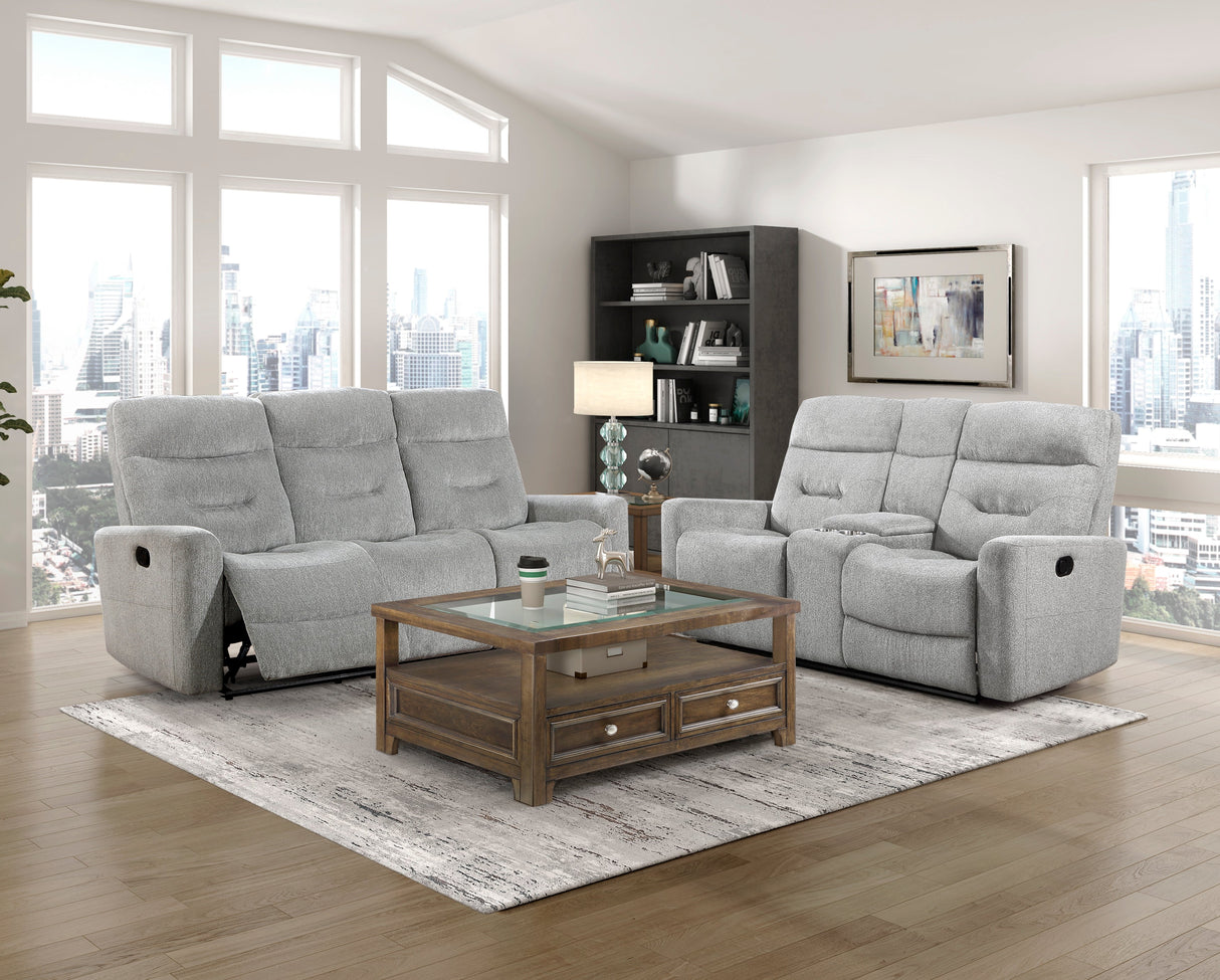 Lyndon Gray Double Reclining Sofa by Homelegance at Eve Furniture