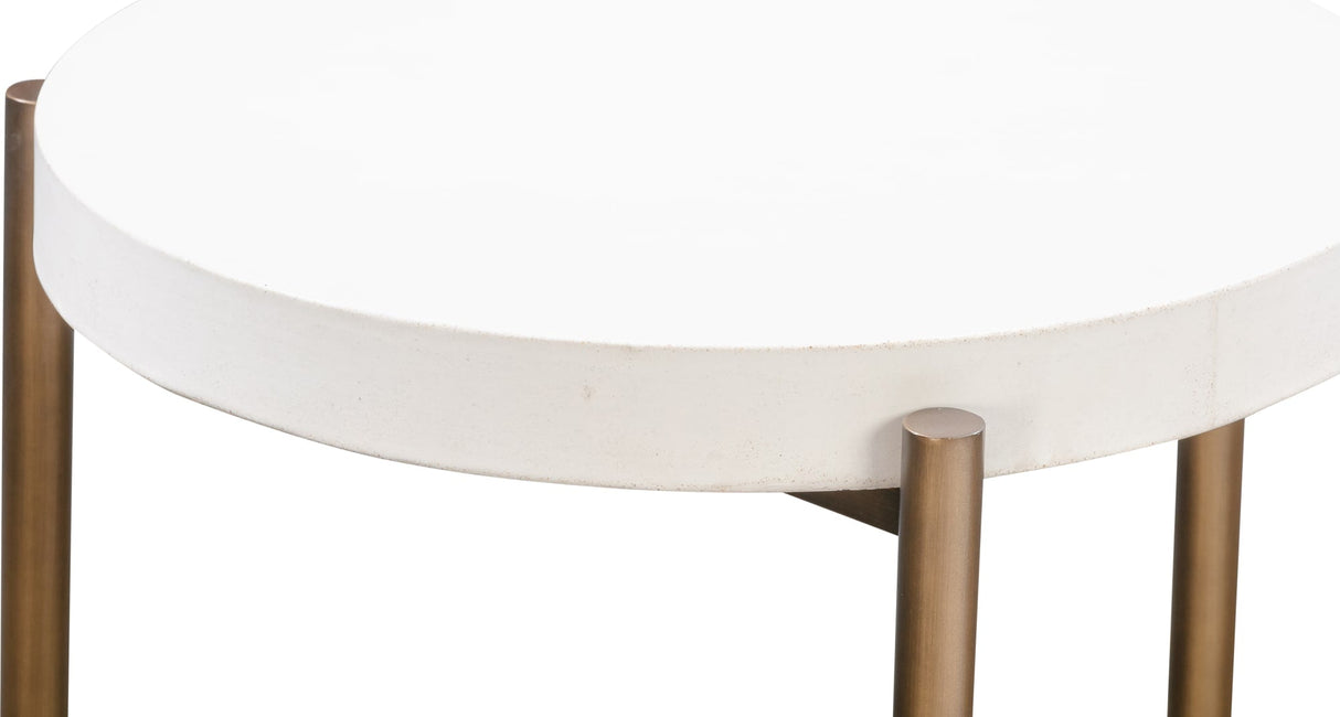 Lyon White/Brushed Bronze Round Concrete and Metal Side Table by Modus Furniture at Eve Furniture