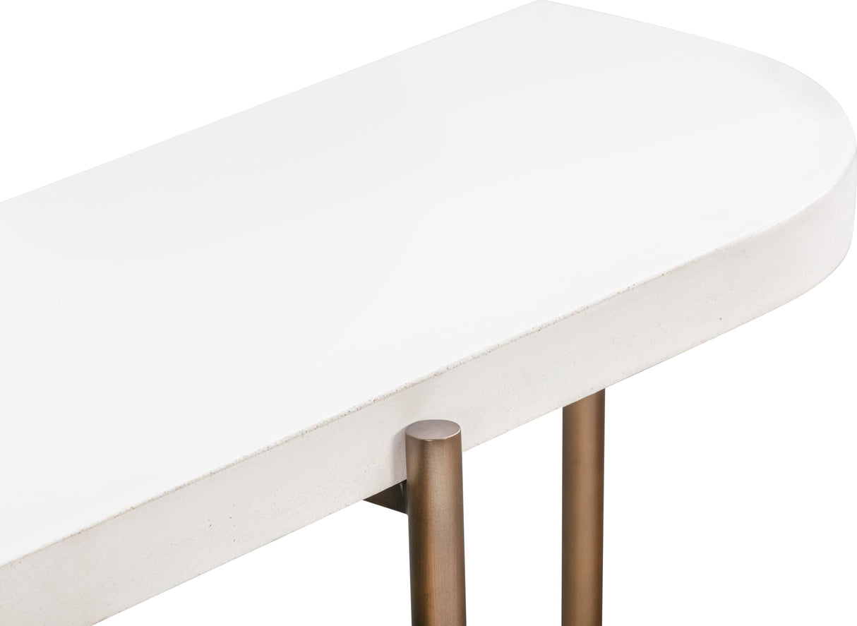 Lyon White/Brushed Bronze Semi-Circular Concrete and Metal Console Table by Modus Furniture at Eve Furniture