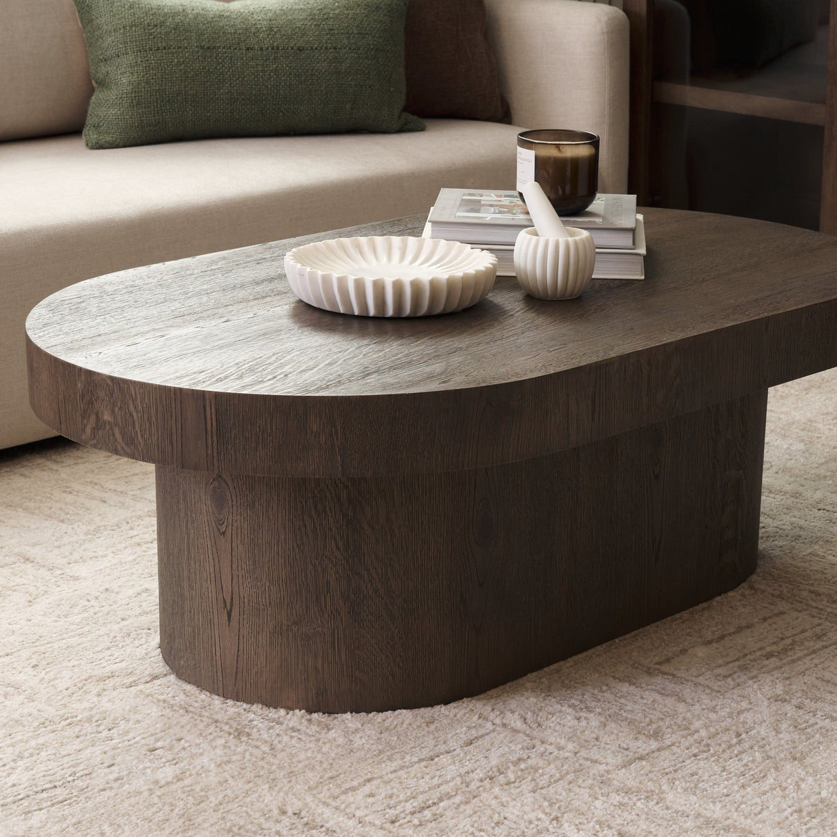Lyonne Oblong Medium Brown Oak Wood Coffee Table by Mercana at Eve Furniture