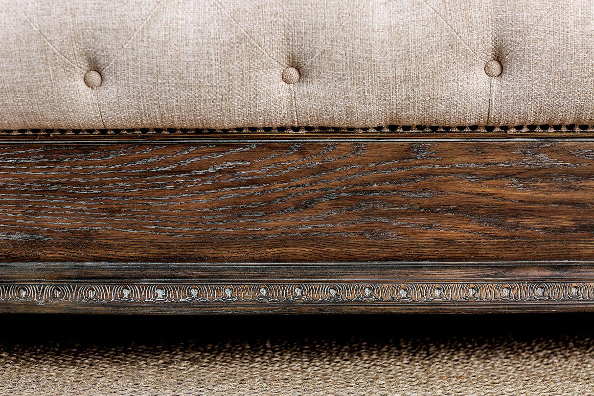 Lysandra Rustic Natural Tone/Beige Upholstered Queen Sleigh Bed by Furniture of America at Eve Furniture