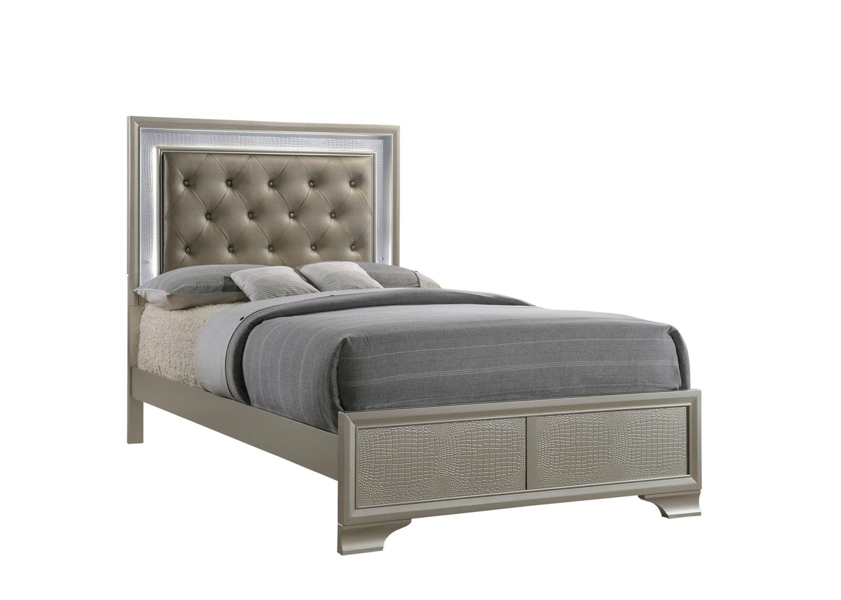 Lyssa Champagne Full LED Upholstered Panel Bed by Crown Mark at Eve Furniture