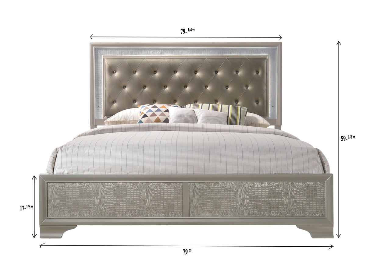 Lyssa Champagne LED Upholstered Panel Bedroom Set by Crown Mark at Eve Furniture
