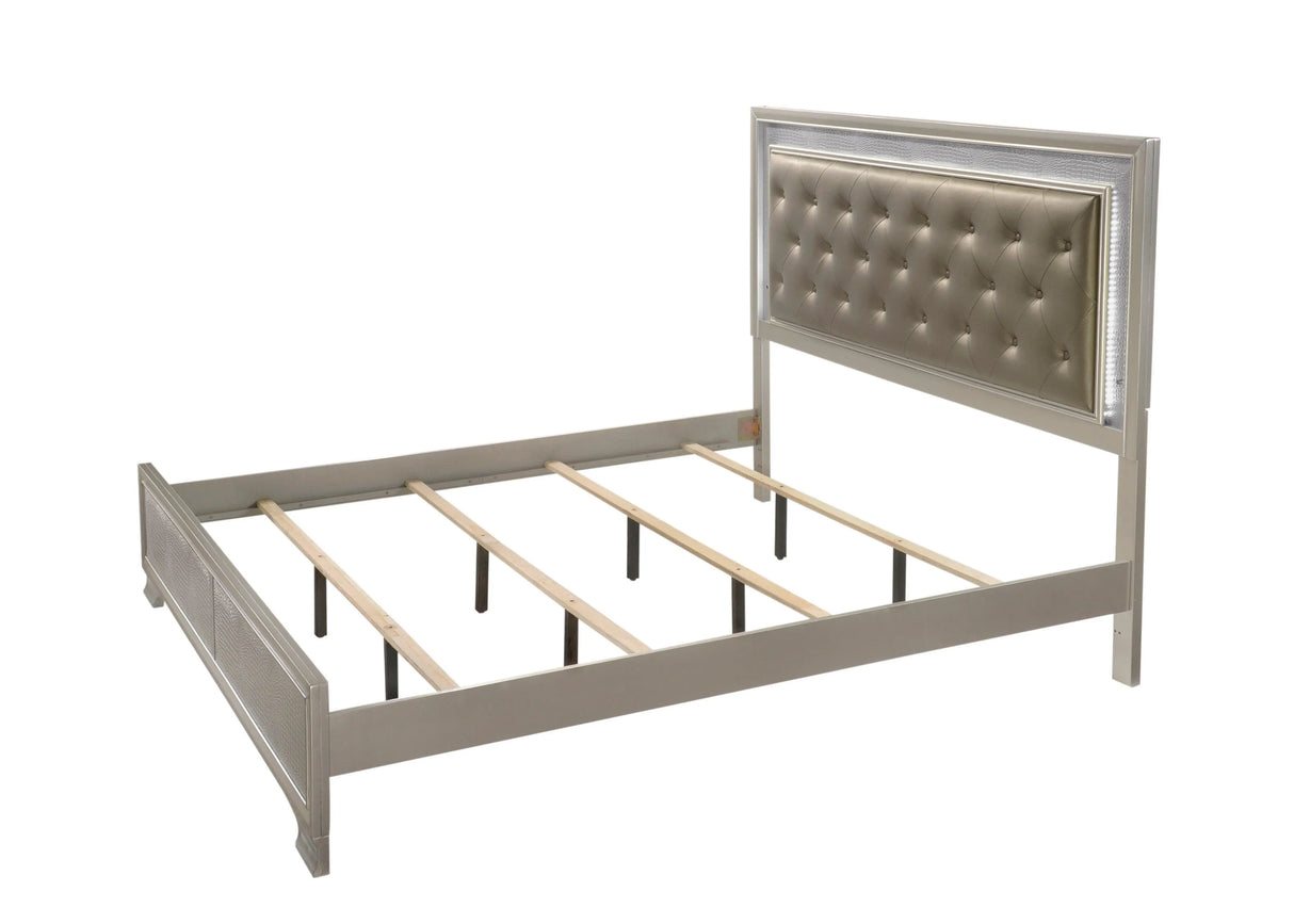Lyssa Champagne LED Upholstered Panel Bedroom Set by Crown Mark at Eve Furniture