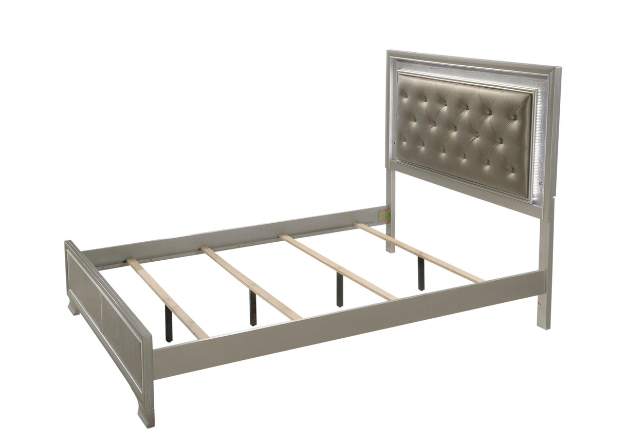Lyssa Champagne Queen LED Upholstered Panel Bed by Crown Mark at Eve Furniture