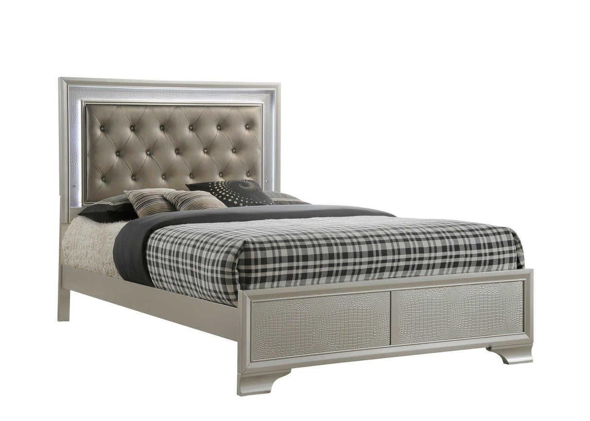 Lyssa Champagne Queen LED Upholstered Panel Bed by Crown Mark at Eve Furniture