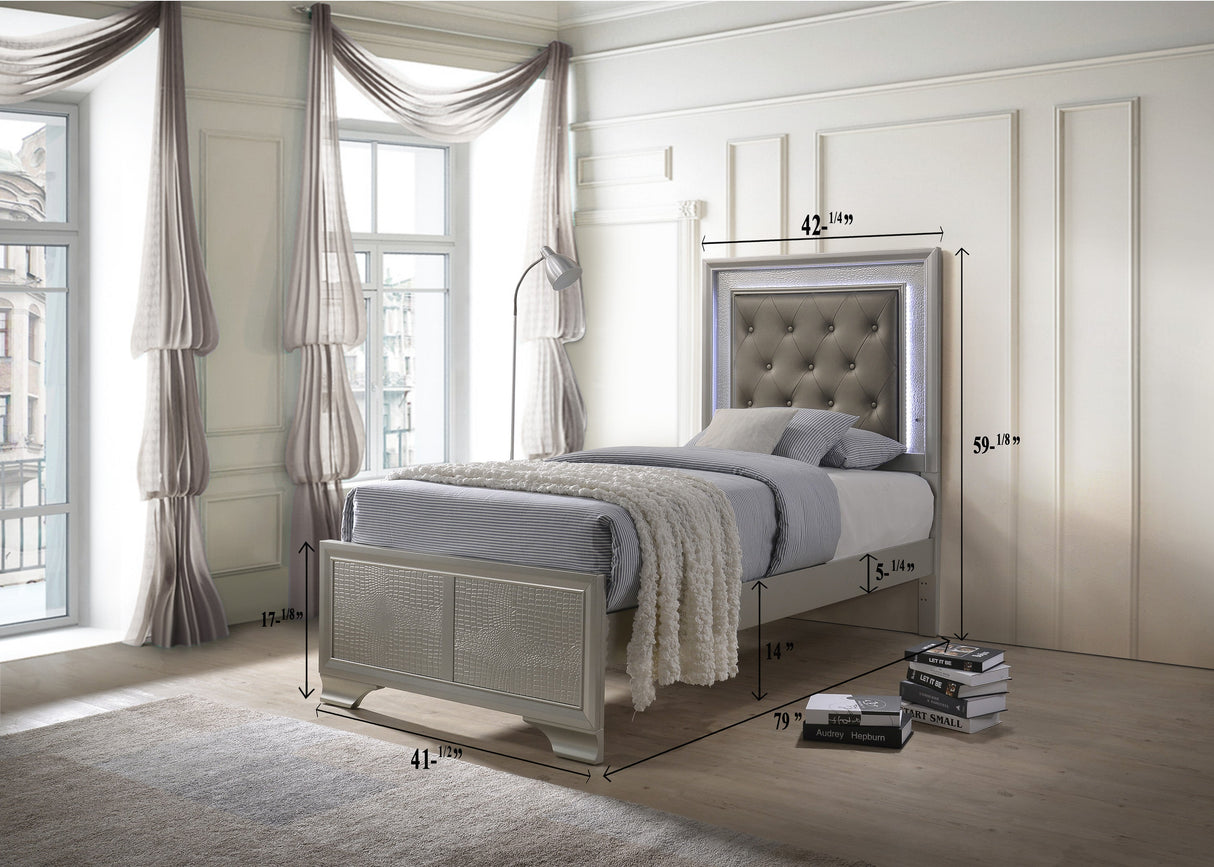 Lyssa Champagne Twin LED Upholstered Panel Bed by Crown Mark at Eve Furniture