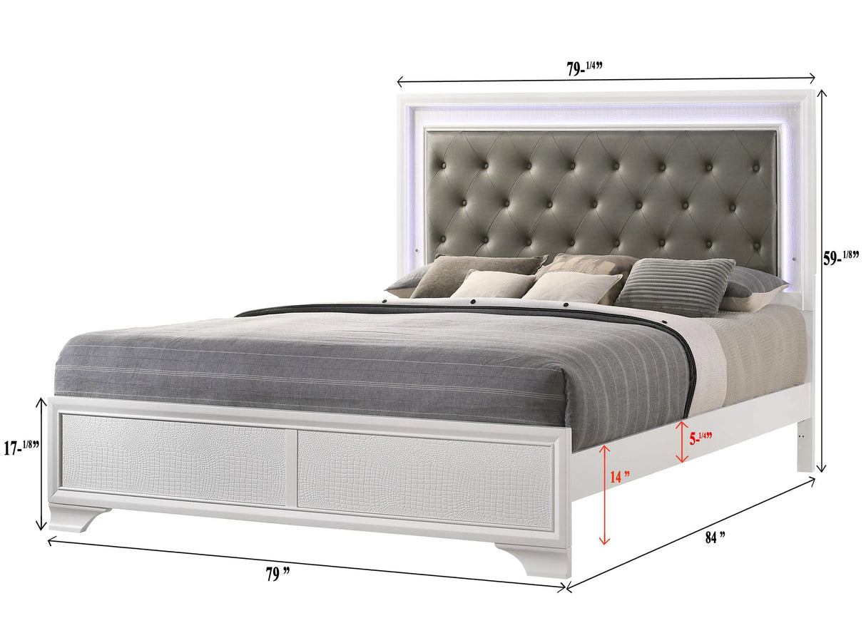 Lyssa Frost King LED Upholstered Panel Bed by Crown Mark at Eve Furniture