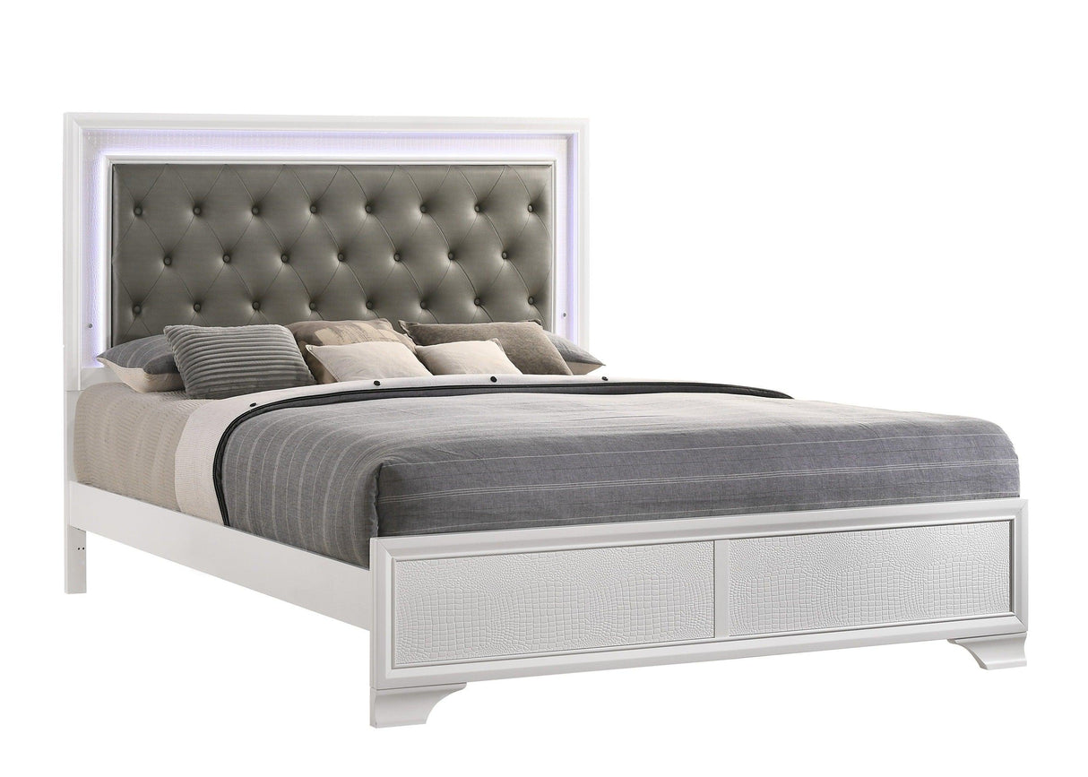 Lyssa Frost King LED Upholstered Panel Bed by Crown Mark at Eve Furniture