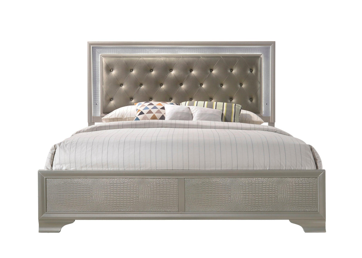 Lyssa Champagne LED Upholstered Panel Bedroom Set by Crown Mark at Eve Furniture