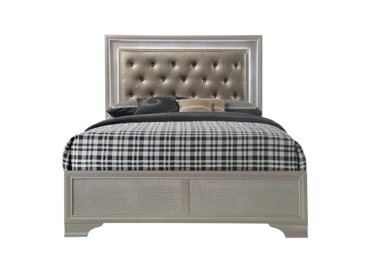 Lyssa Champagne LED Upholstered Panel Bedroom Set by Crown Mark at Eve Furniture