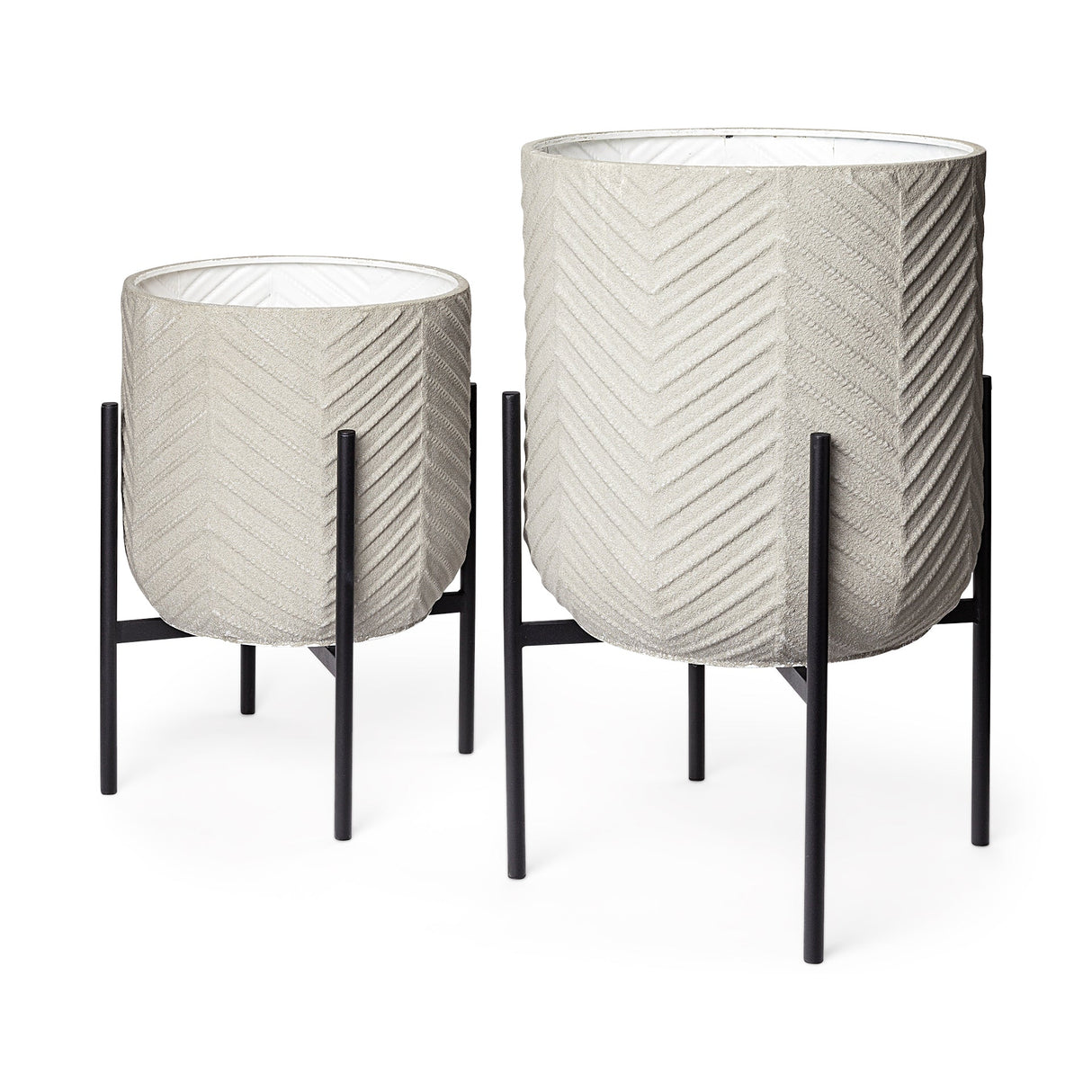 Mabel Set of Two 15.4 x 24.8 Eggshell Metal Top W/ Black Iron Base Plant Stands by Mercana at Eve Furniture