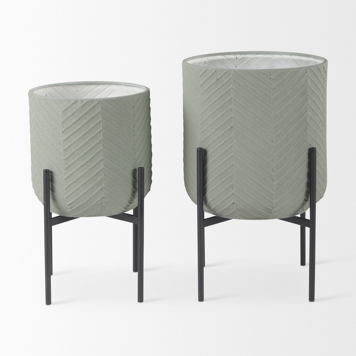 Mabel Set of Two Green Top W/ Black Iron Base Plant Stands by Mercana at Eve Furniture
