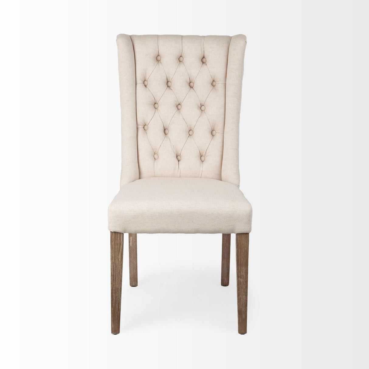Mackenzie I Cream Plush Linen Covering Ash Solid Wood Base Dining Chair by Mercana at Eve Furniture