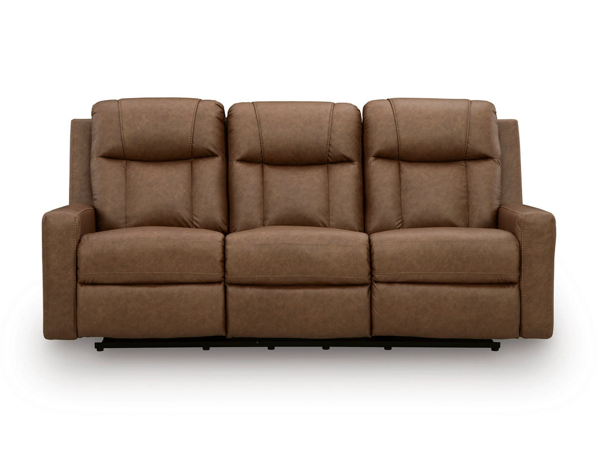 Mackmenville Caramel Reclining Sofa by Eve Furniture at Eve Furniture