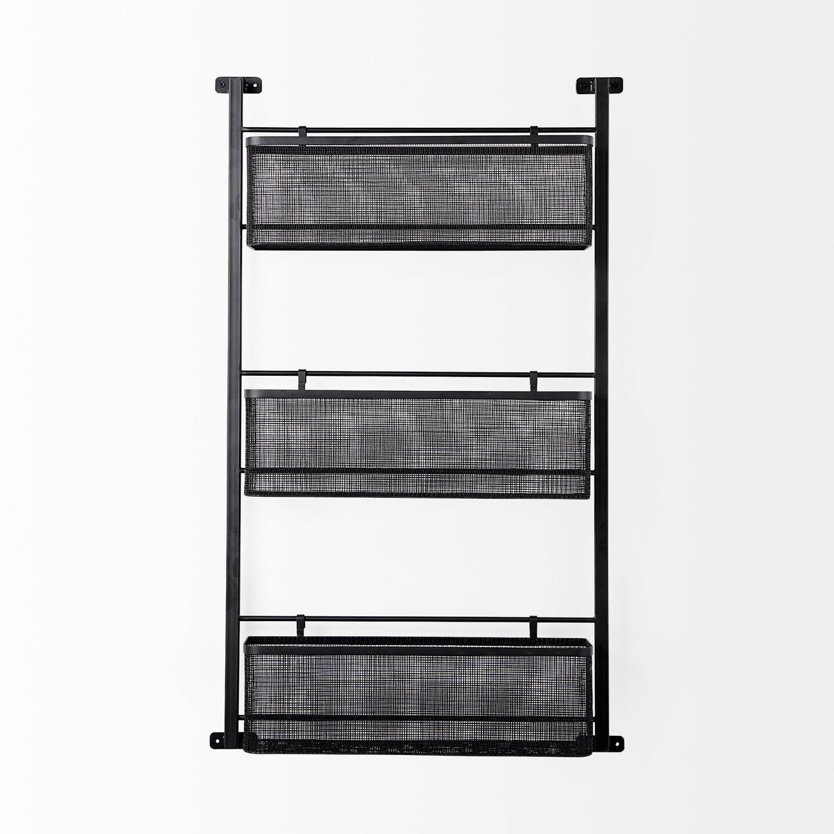 Macrinus Black Metal W/Mesh Wall Mounted Shelf by Mercana at Eve Furniture