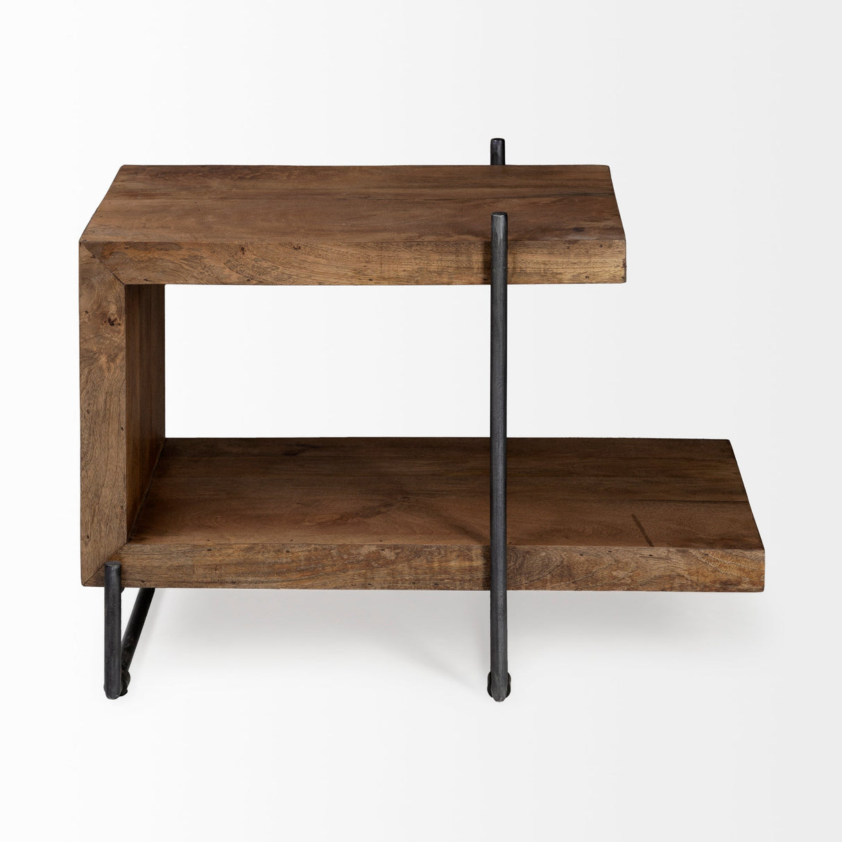 Maddox 30L x 18W x 22H Medium Brown Wood w/ Black Metal U-shaped End/Side Table by Mercana at Eve Furniture
