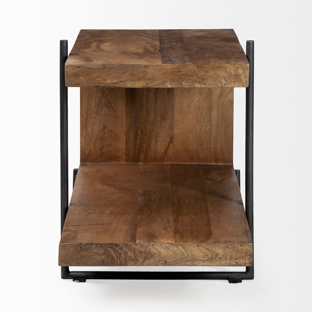 Maddox 30L x 18W x 22H Medium Brown Wood w/ Black Metal U-shaped End/Side Table by Mercana at Eve Furniture