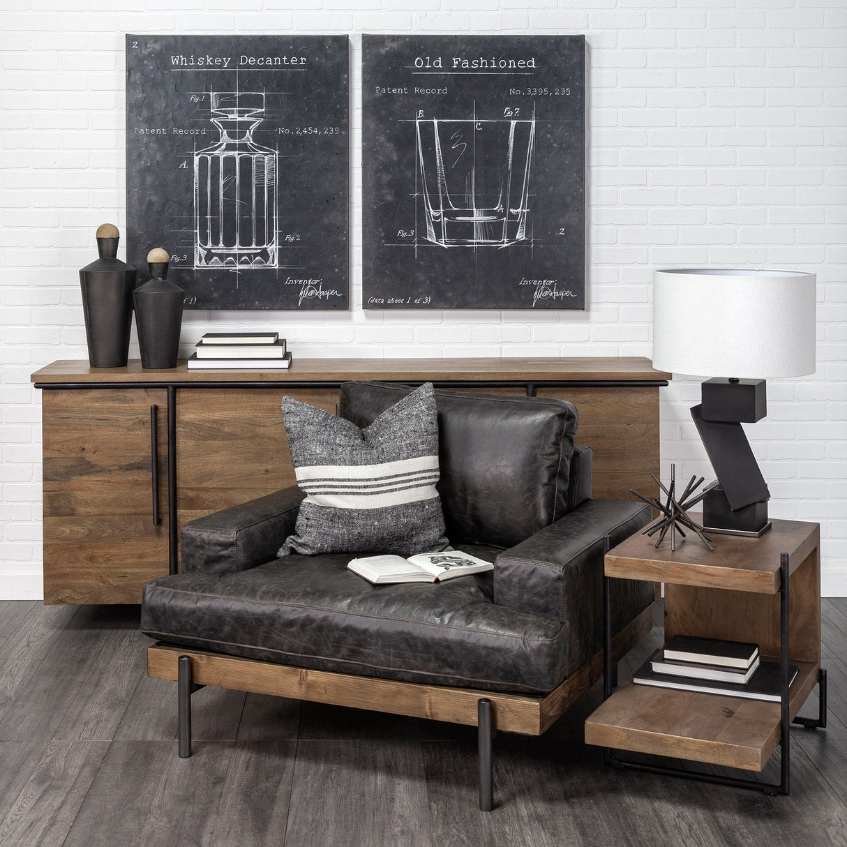 Maddox 30L x 18W x 22H Medium Brown Wood w/ Black Metal U-shaped End/Side Table by Mercana at Eve Furniture