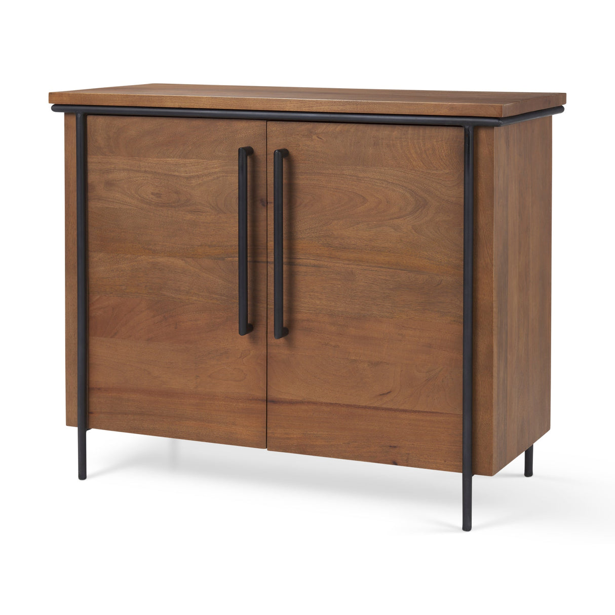 Maddox 40.0L x 18.5W x 32.75H Brown Solid Wood Black Metal 2 Door Accent Cabinet by Mercana at Eve Furniture