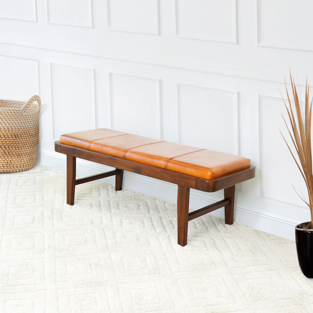 Maddox Bench (Tan Leather) by Ashcroft Furniture at Eve Furniture