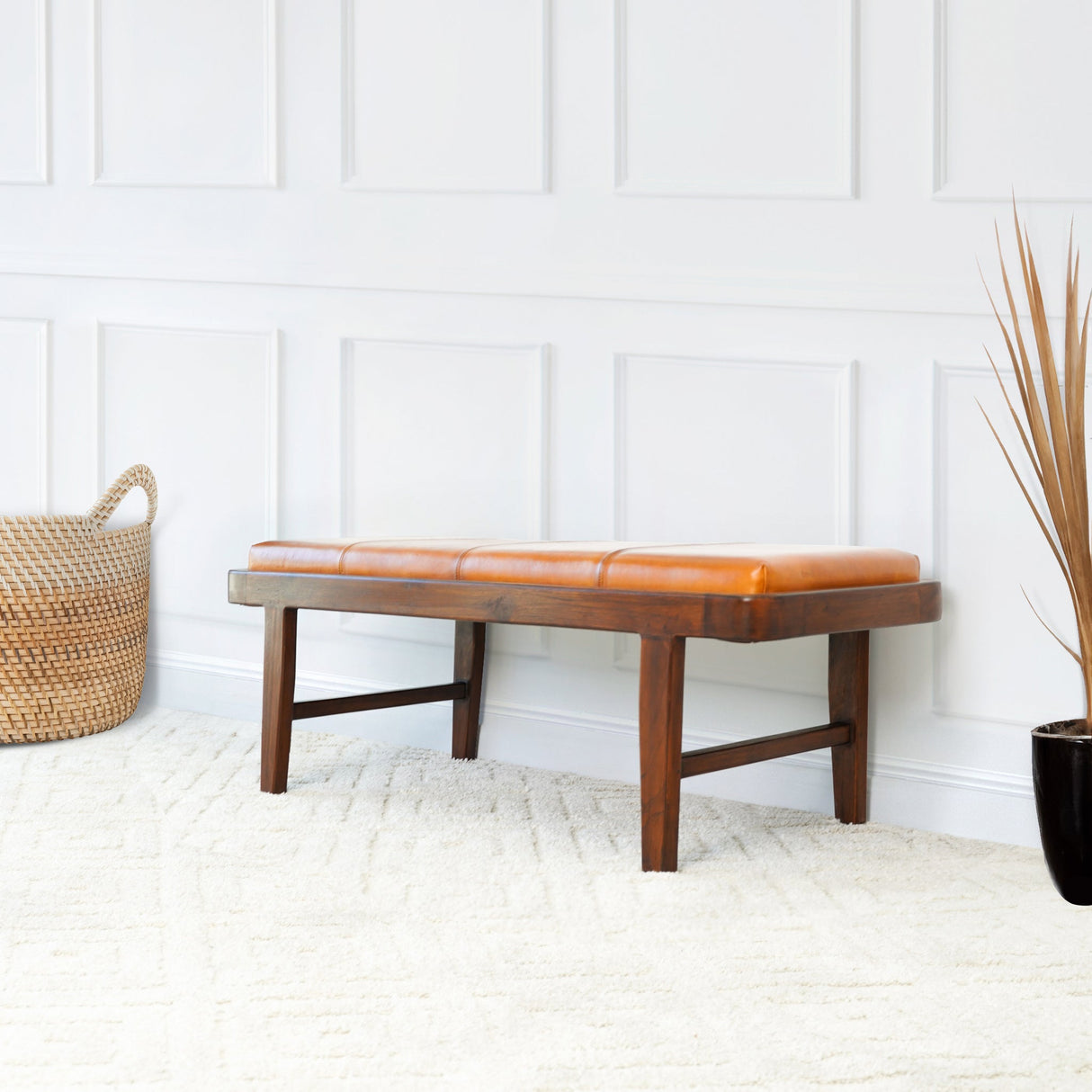 Maddox Bench (Tan Leather) by Ashcroft Furniture at Eve Furniture