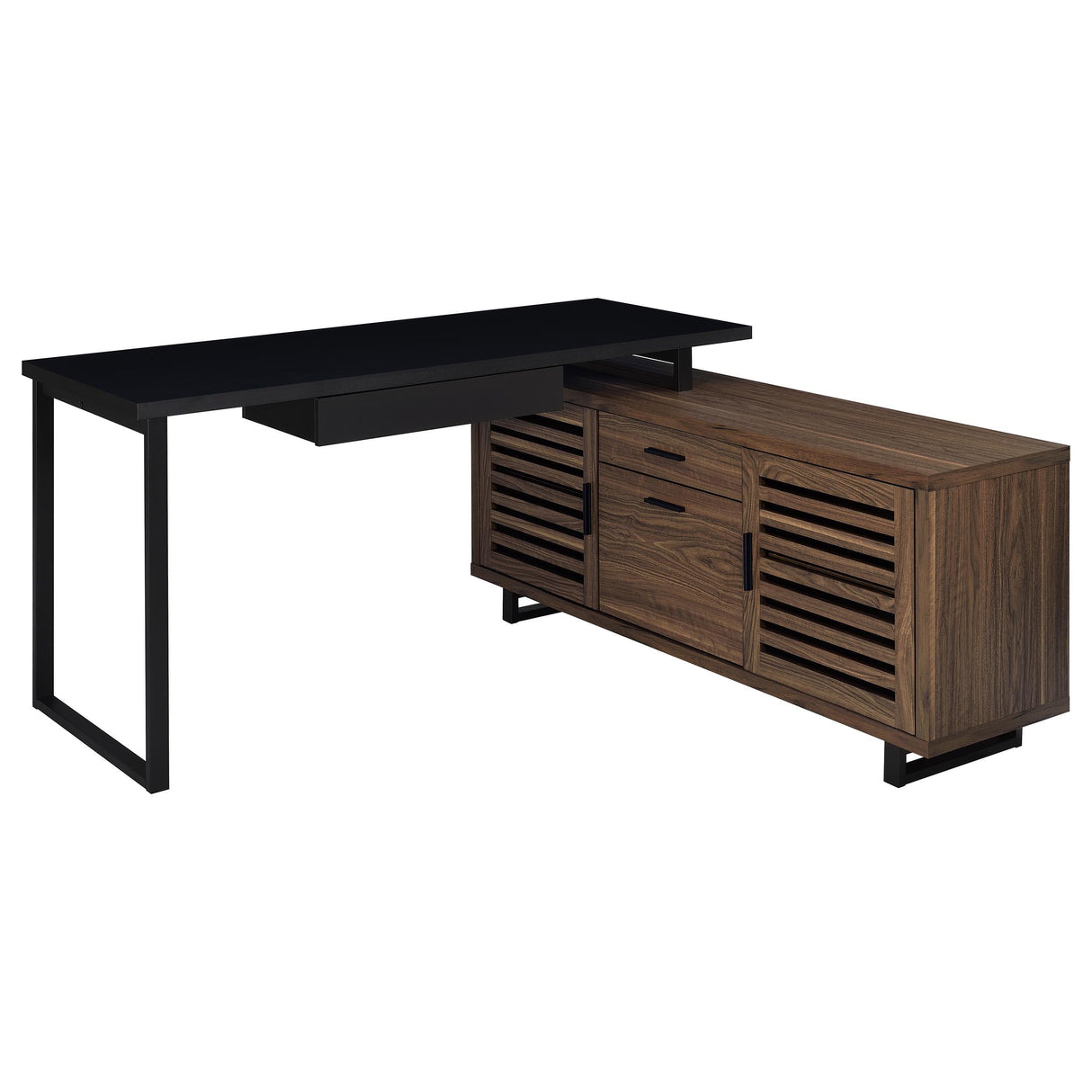 Maddox Black and Walnut L-Shape Office Computer Desk by Coaster at Eve Furniture