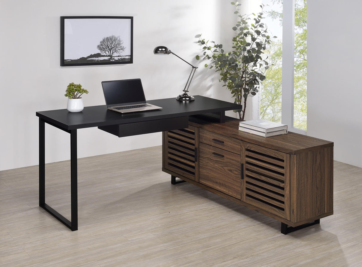 Maddox Black and Walnut L-Shape Office Computer Desk by Coaster at Eve Furniture
