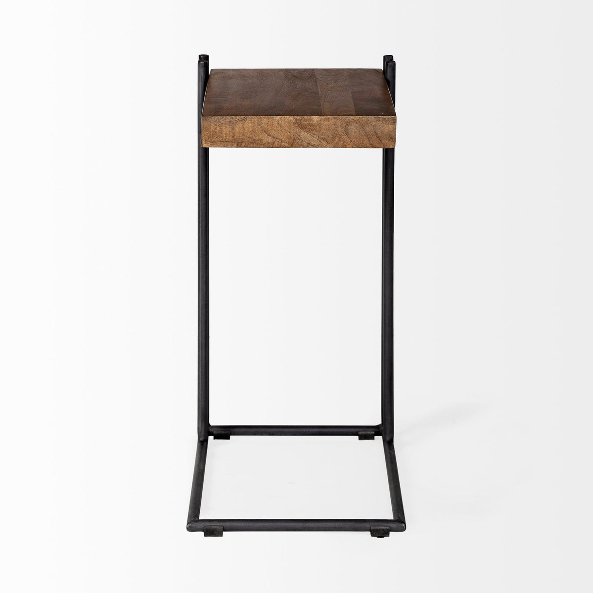 Maddox Medium Brown Wood w/ Black Metal C-shaped End/Side Table by Mercana at Eve Furniture