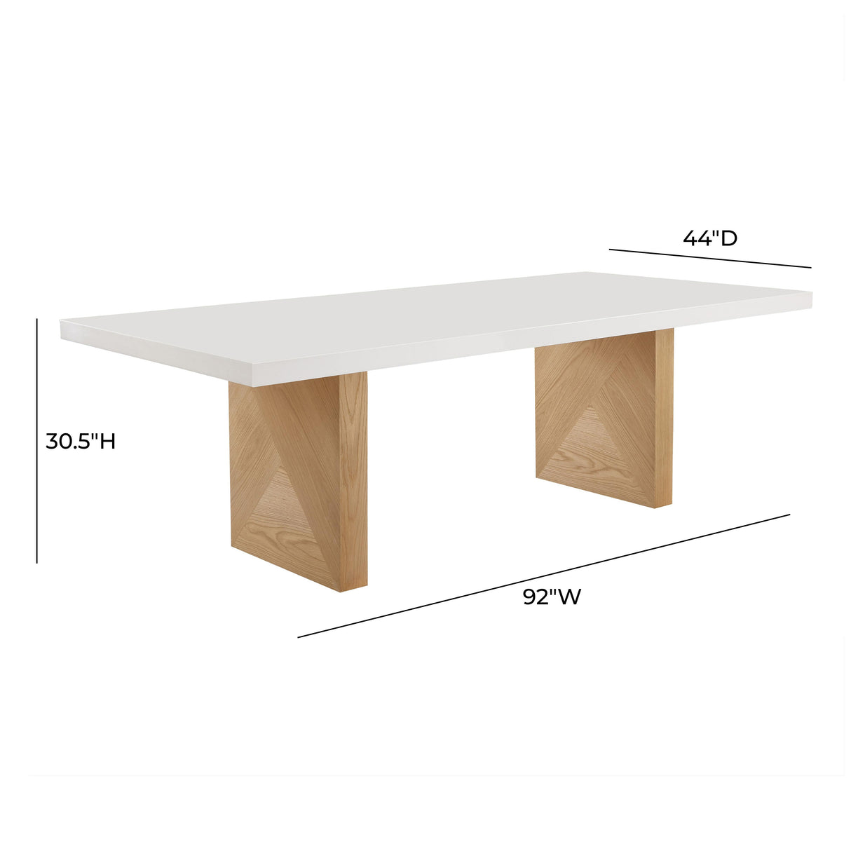 Madeline White Gloss and Natural Ash 92" Rectangular Dining Table by TOV Furniture at Eve Furniture