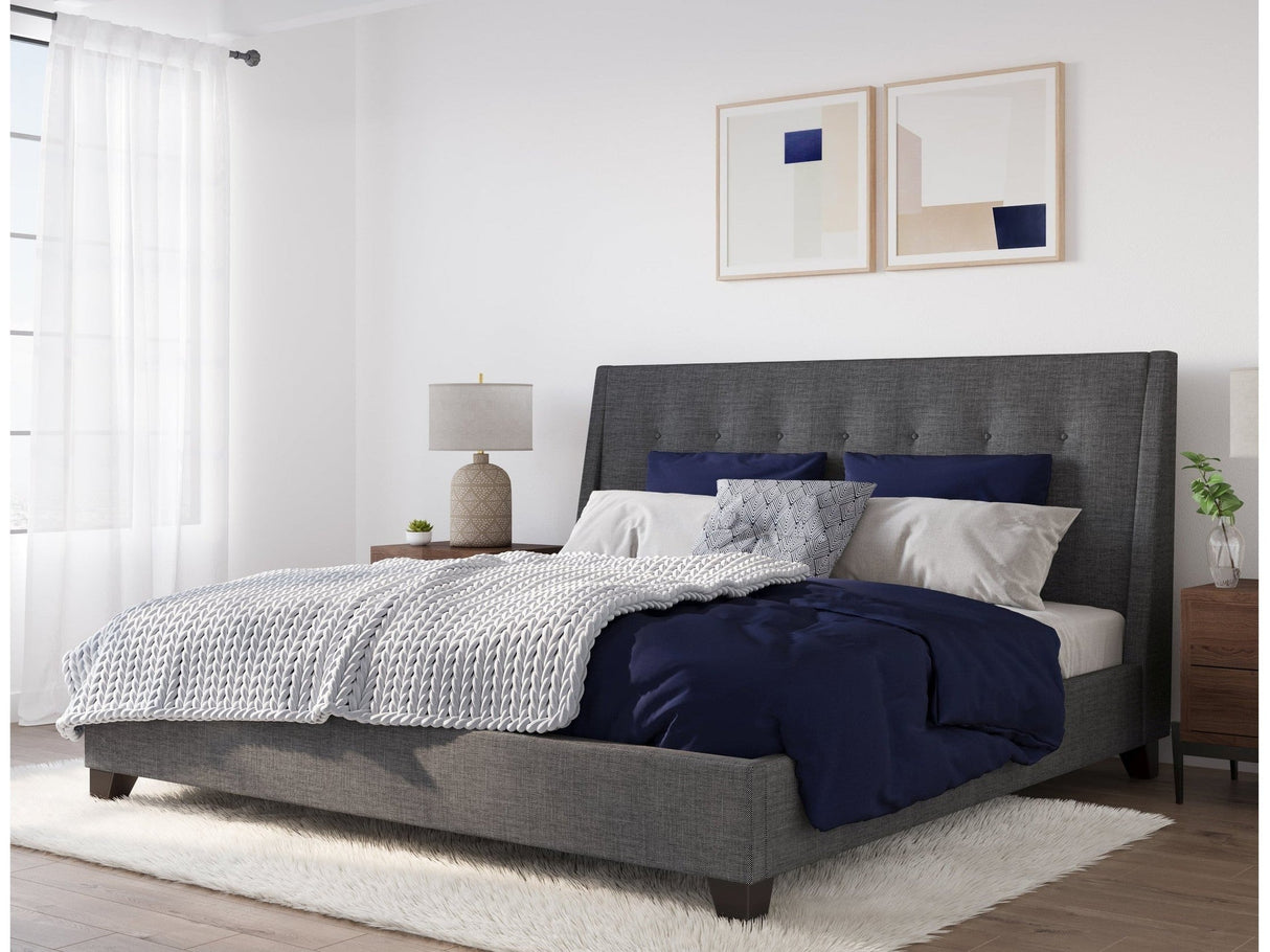 Madera Upholstered California King Platform Bed in Dark Charcoal by Modus Furniture at Eve Furniture
