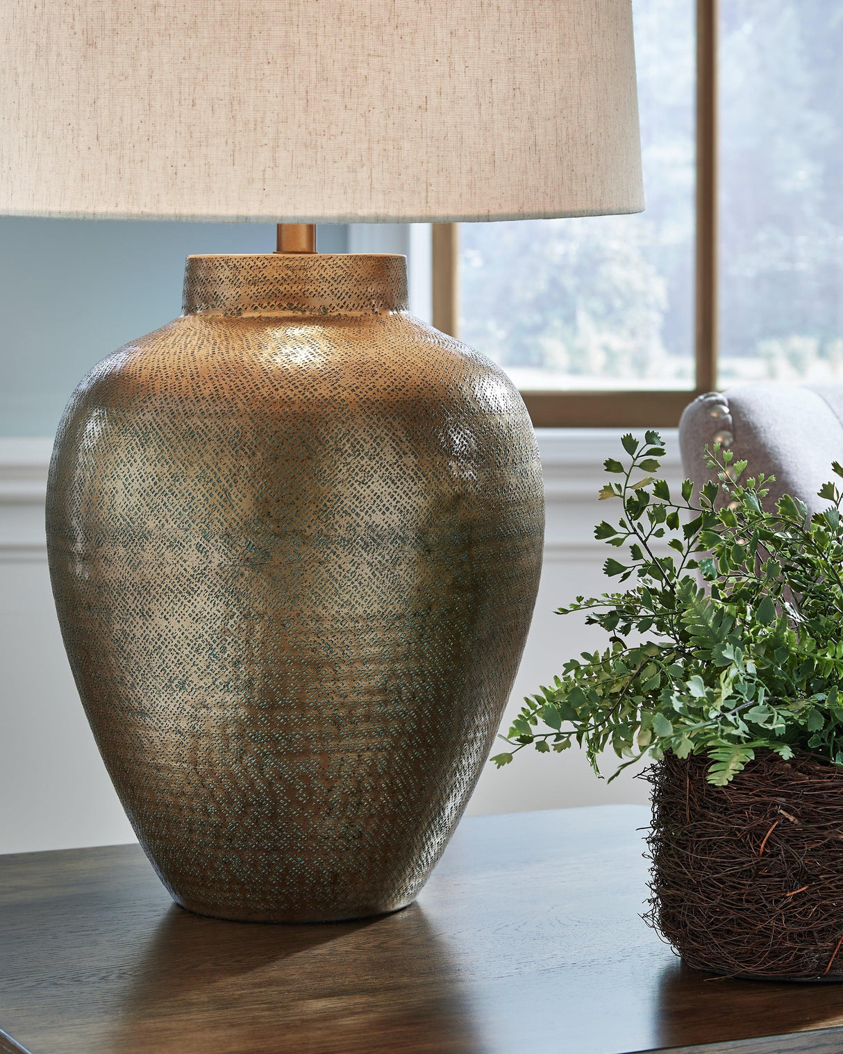 Madney Antique Gold Finish Table Lamp by Ashley at Eve Furniture