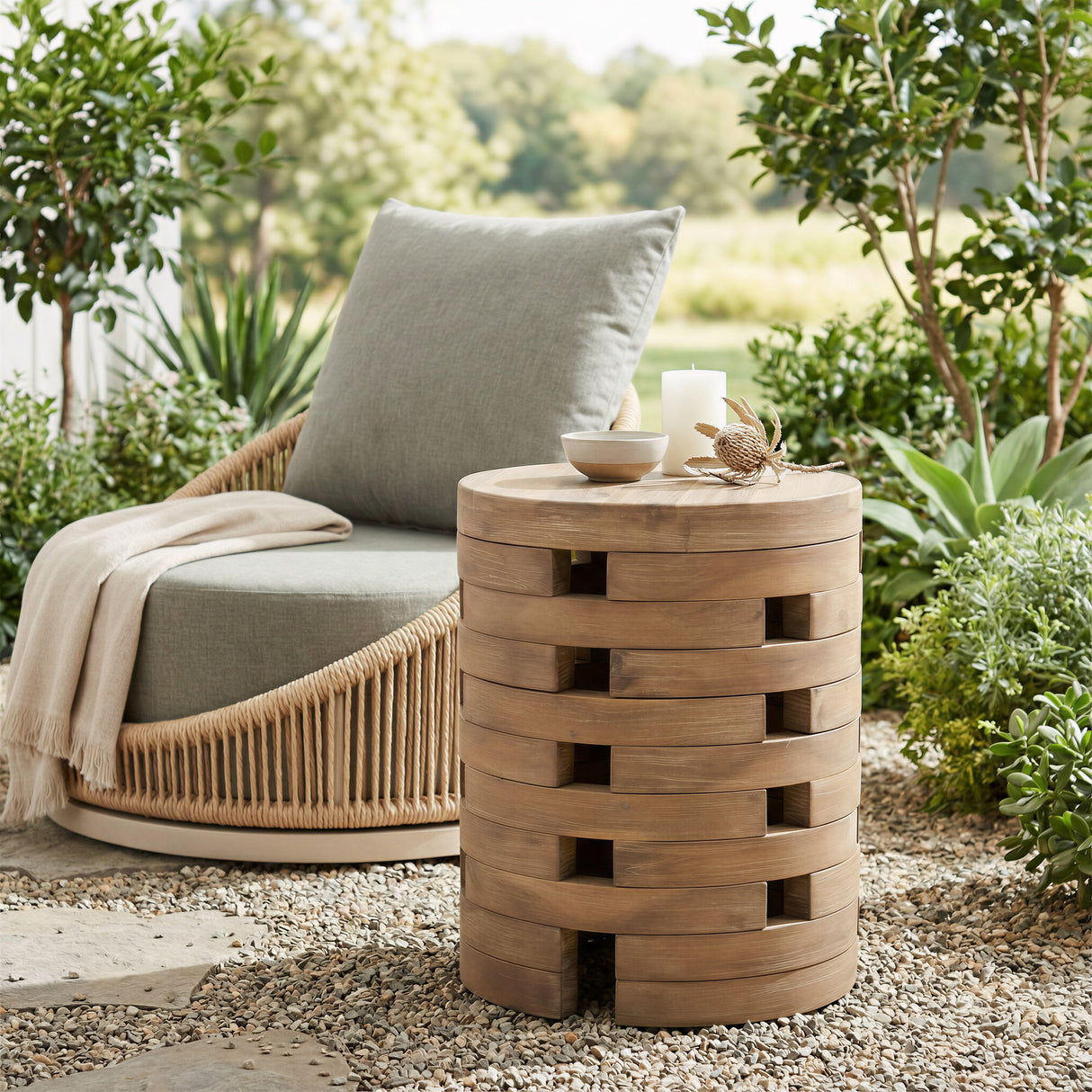 Mado Natural Outdoor Side Table by Zuomod at Eve Furniture