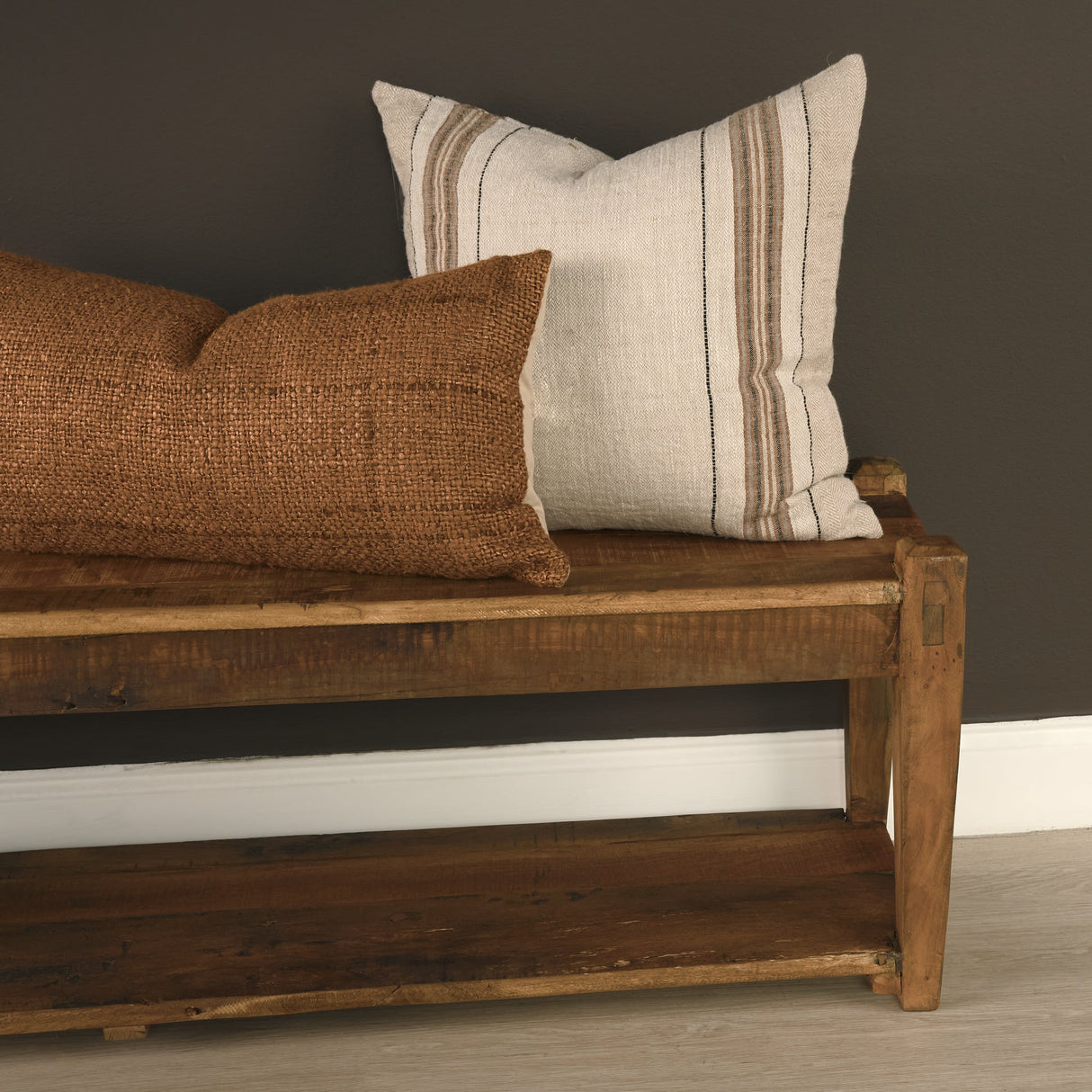 Maeve Square Natural Linen w/ Orange Stripes Decorative Pillow Cover by Mercana at Eve Furniture