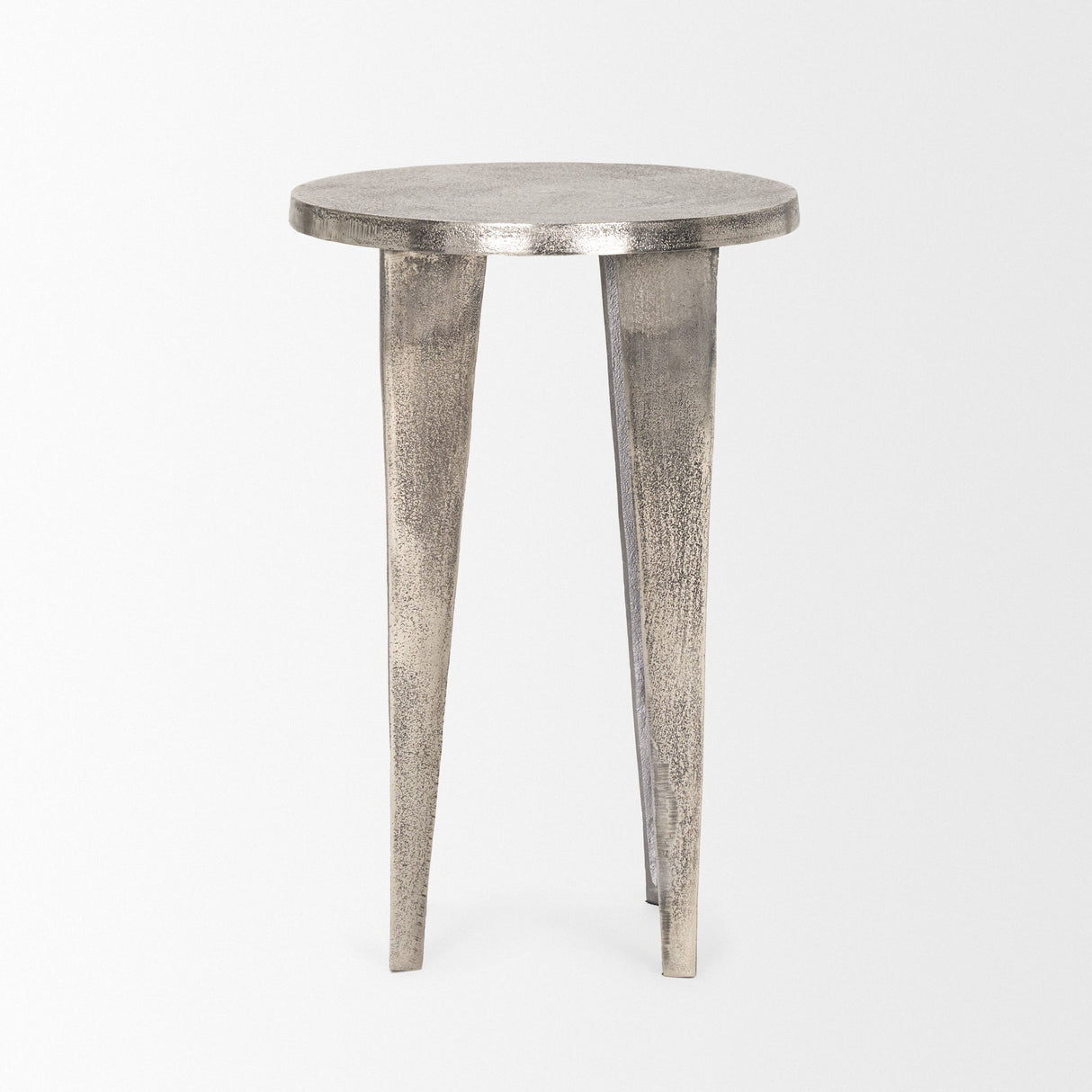 Maggie Textured Silver Nickel Cast Aluminum Metal Accent Table by Mercana at Eve Furniture