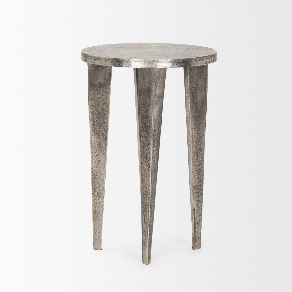 Maggie Textured Silver Nickel Cast Aluminum Metal Accent Table by Mercana at Eve Furniture