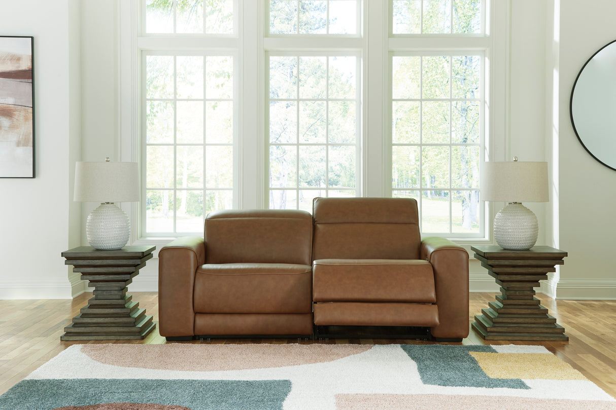 Magic Man Caramel 2-Piece Power Reclining Loveseat by Ashley at Eve Furniture
