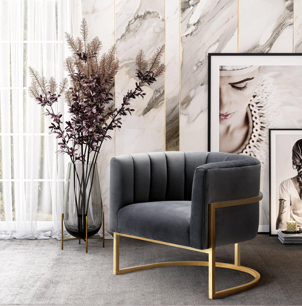 Magnolia Velvet Accent Chair with Gold Base by TOV Furniture at Eve Furniture
