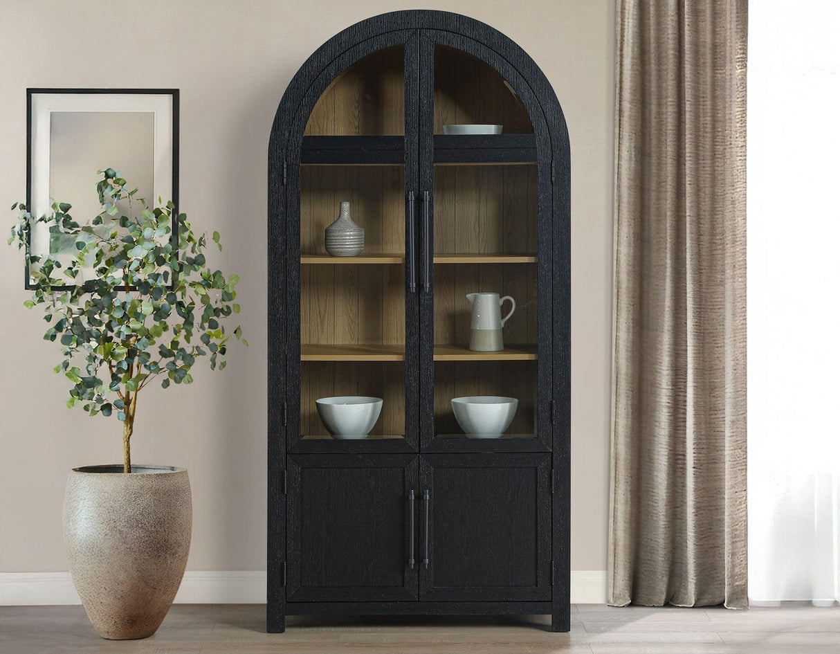 Magnolia Black Curio with Weathered Sand Interior by Steve Silver at Eve Furniture
