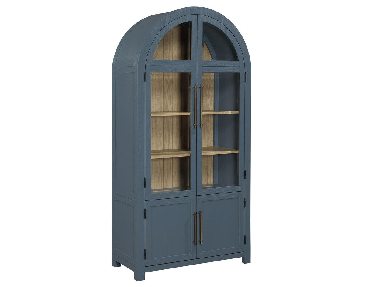 Magnolia Dusty Blue Curio with Weathered Sand Interior by Steve Silver at Eve Furniture