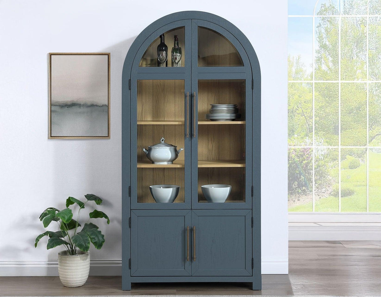 Magnolia Dusty Blue Curio with Weathered Sand Interior by Steve Silver at Eve Furniture
