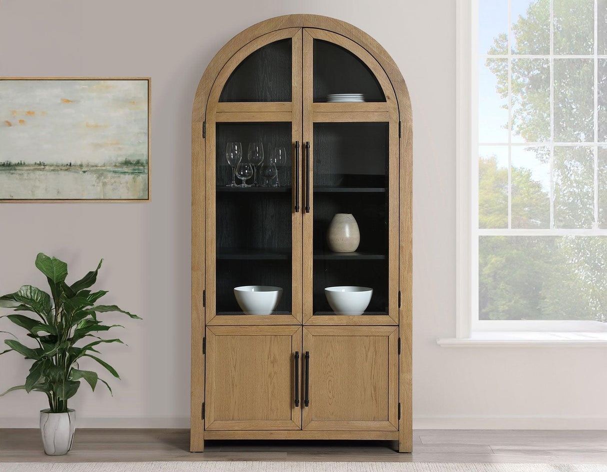 Magnolia Weathered Sand Curio with Black Interior by Steve Silver at Eve Furniture