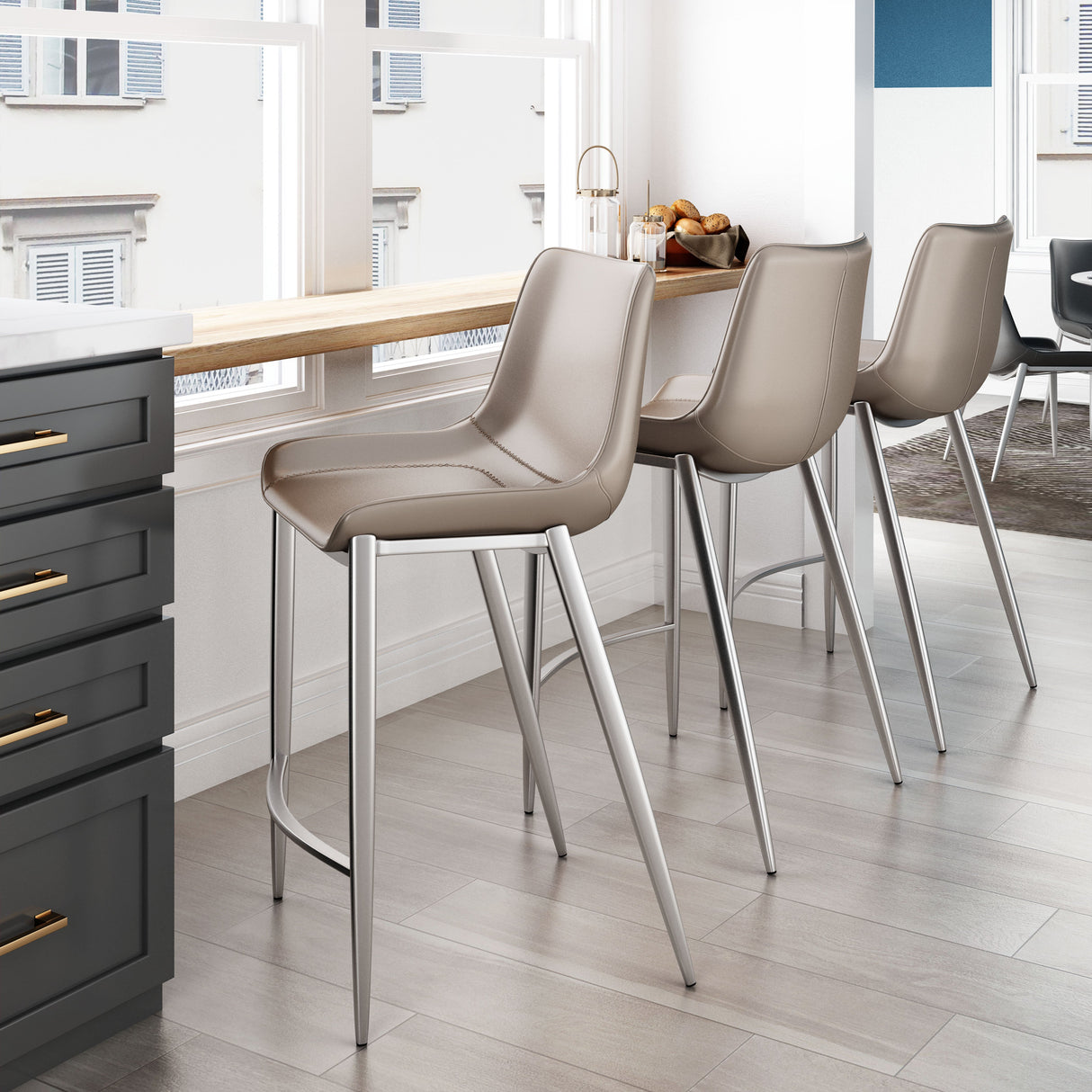 Magnus Brown & Silver Counter Stool (Set of 2) by Zuomod at Eve Furniture